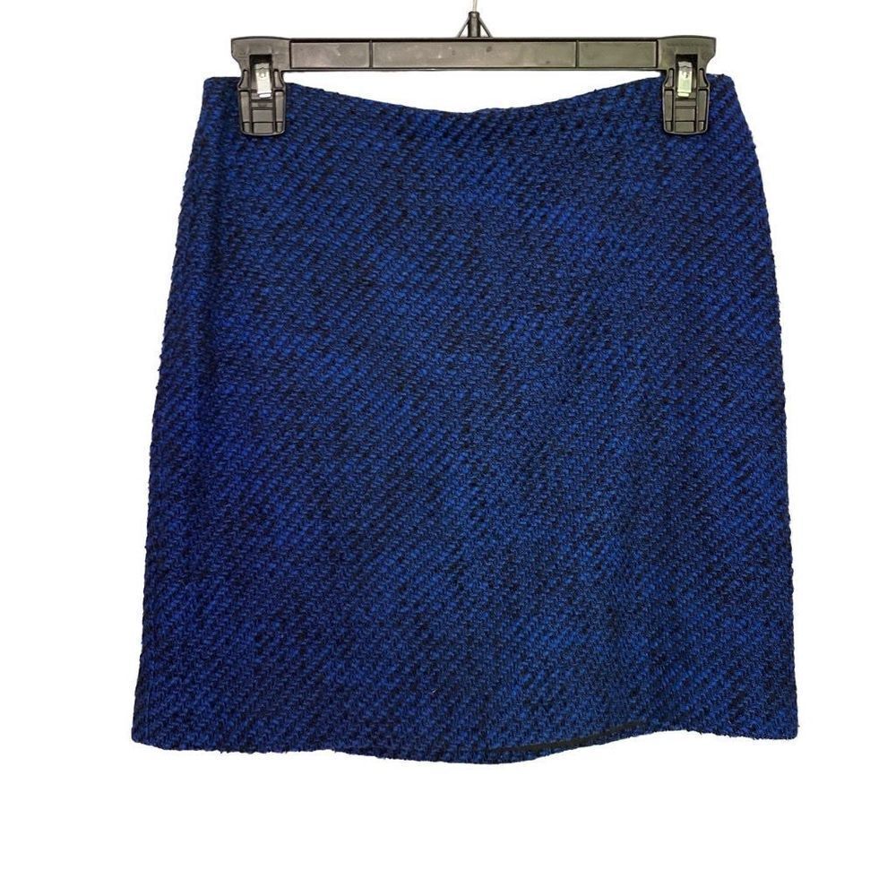 Loft Petites Blue and Black Mini Skirt Size 0P, Cotton Polyester Blend Tweed Lik